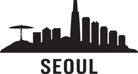 Fototapeta premium Seoul Skyline Silhouette Vector on White Background