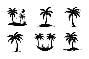 Obraz premium Black Palm Tree silhouette vector, Set of Palm Tree silhouette 
