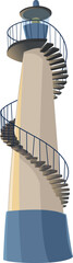 vector illustration of seascape, lighthouse, building, seagull, nature, summer