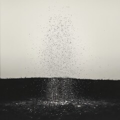 Gentle shower of fine droplets over a monochrome background square serene and isolated