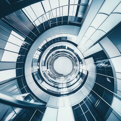 Obraz premium An aerial shot of a spiral staircase in a modern building, looking straight down to create a hypnotic geometric pattern.