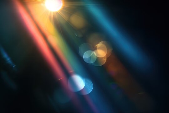 Abstract light streaks and lens flares on a dark background