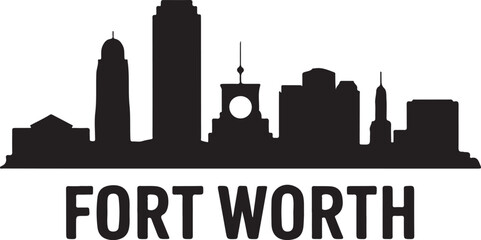 Fototapeta premium Fort Worth Skyline Silhouette Vector on White Background
