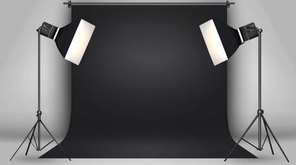 Professional photography backdrop setup with studio lights.
