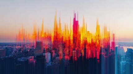 glitch art skyline with shifting geometry