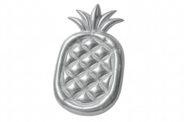 Metallic silver inflatable pineapple floating, swimming pool accessory gleaming against transparent backdrop