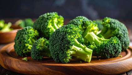 Broccoli – Fresh green broccoli florets on a wooden table, healthy and organic