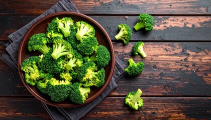 Broccoli – Fresh green broccoli florets on a wooden table, healthy and organic