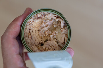 small size canned fish opened close up