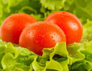 Close-up of fresh tomatoes on lettuce