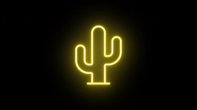 Neon cactus icon animation, color flicker. Glowing neon cactus plant, looped color blink animation. Saguaro cactus icon, western adventure, mexican desert, wild nature. 4 colors