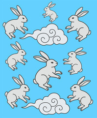 Cute Rabbits in Cloud Motifs