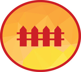 Red picket fence icon enclosed in a circular frame. Perfect for home design, real estate, property boundaries, neighborhood themes, and architectural illustrations