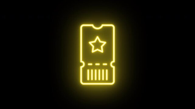 Neon ticket icon animation, color flicker. Glowing neon ticket icon, looped color blink animation. Music admission pass, cinema ticket, lottery coupon, early access pass. 4 colors