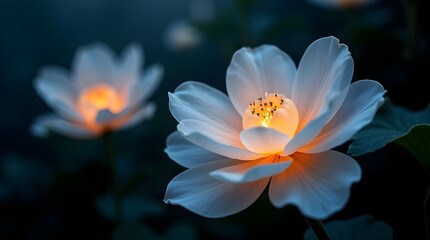 White Tulips Glowing in Darkness with Soft Candlelight Effect