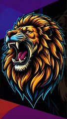 Lion portrait, powerful roar