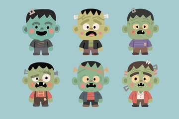 Frankenstein, bust, cute body proportions, trick or treat, happy halloween