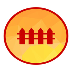 Red picket fence icon enclosed in a circular frame. Perfect for home design, real estate, property boundaries, neighborhood themes, and architectural illustrations