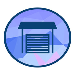 Garage icon inside a blue circle. Perfect for real estate, property management, parking, storage, car service, housing, and construction design projects