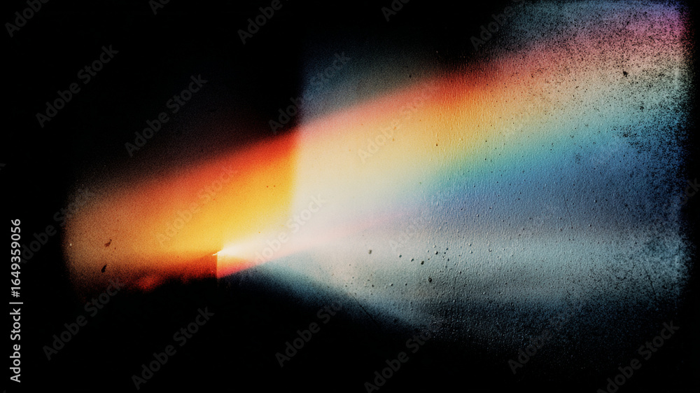 Poster vibrant abstract rainbow light leak on deep black background creates striking and colorful visual ef