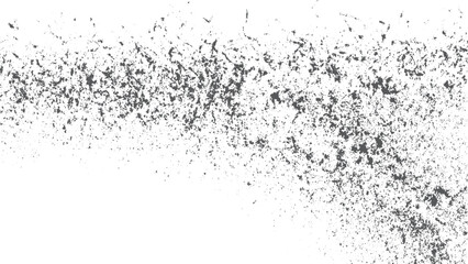 Dark grainy texture on white background with dust overlay effect. Distressed grunge black texture on clean white background surface 