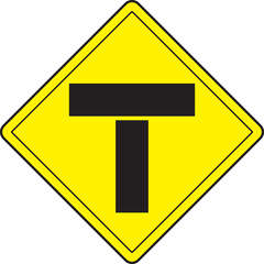 Yellow Color Rectungle T Junction Road Traffic Sign Vector Design