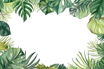 Naklejka premium Vibrant watercolor tropical leaf border with white space
