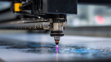 A closeup of a digital printing head in action releasing fine droplets of carbonbased ink onto a substrate demonstrating the hightech method employed in creating LED wallpaper.