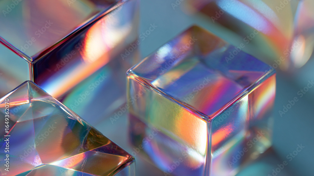 Aufkleber colorful prism cubes reflecting light create mesmerizing display of fractured colors and geometric p