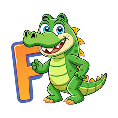 Fototapeta premium Playful Alligator Character Holding Big Alphabet F Vector Illustration for Children’s Book, Kids Learning, Nursery Posters, Fun Educational Design
