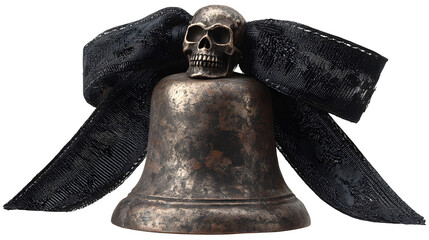 Skull and Bell with Ribbon, isolated on transparent background
