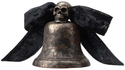 Skull and Bell with Ribbon, isolated on transparent background