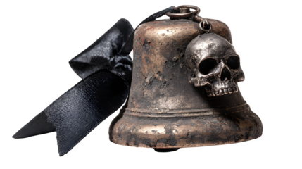Skull and Bell Still Life, isolated on transparent background