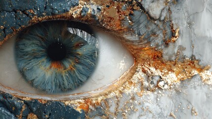Close-up eye with textured gold and gray paint