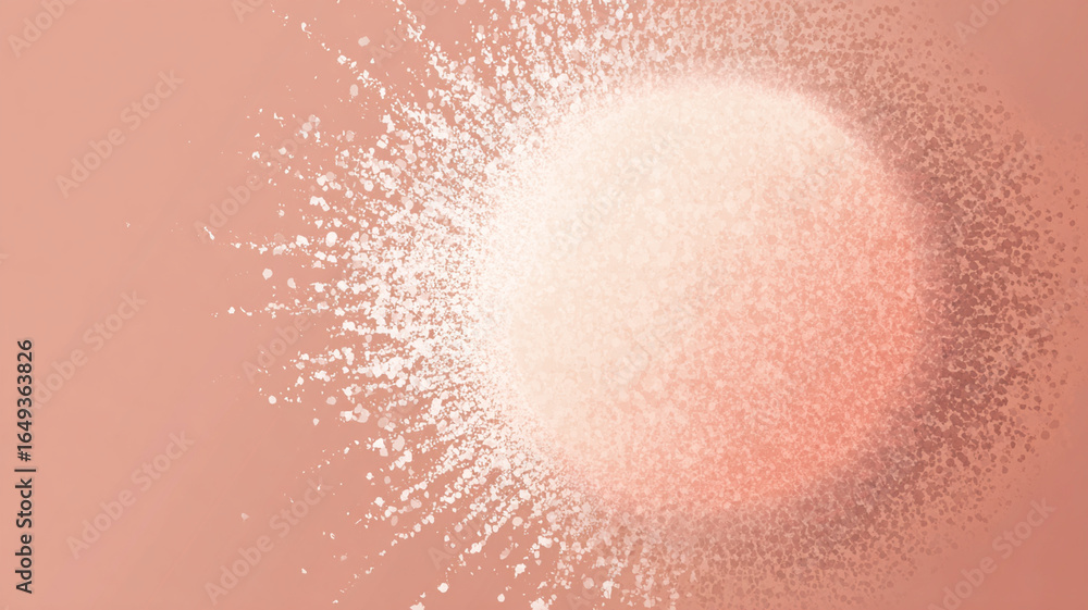 Poster soft burst of light radiates from center of minimal peach background, creating dynamic and abstract 