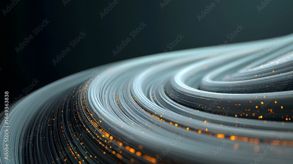 Poster abstract flowing lines with glowing particles on dark background