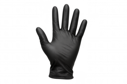 Black nitrile glove showing open hand gesture on a transparent background, ideal for safety, hygiene, and medical concepts - Powered by Adobe