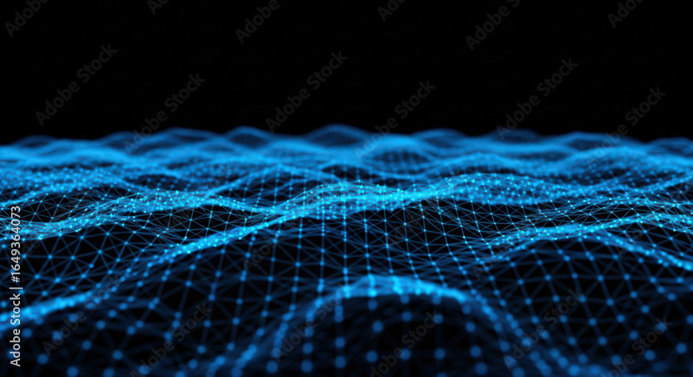 Fototapete abstract blue network connection background with glowing dots and lines for technology, science, and
