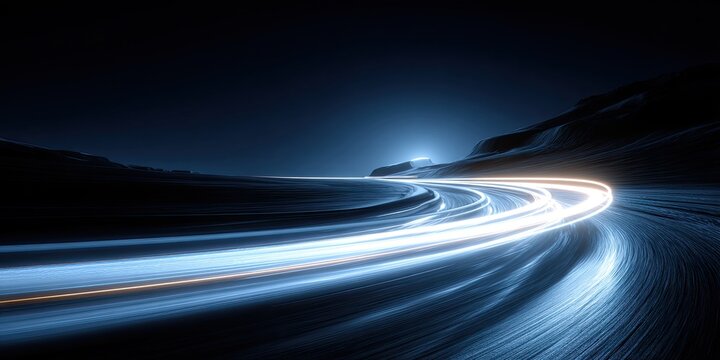 Night drive on a winding, ethereal road