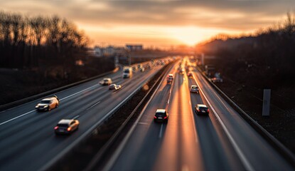 Obraz premium Highway at sunset, traffic