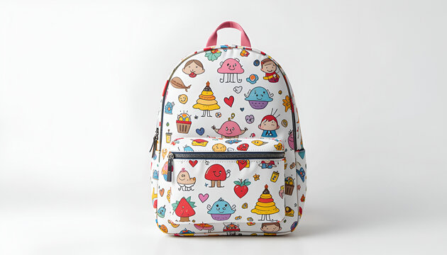 Whimsical backpack design featuring playful cartoon characters perfect for back to school adventures