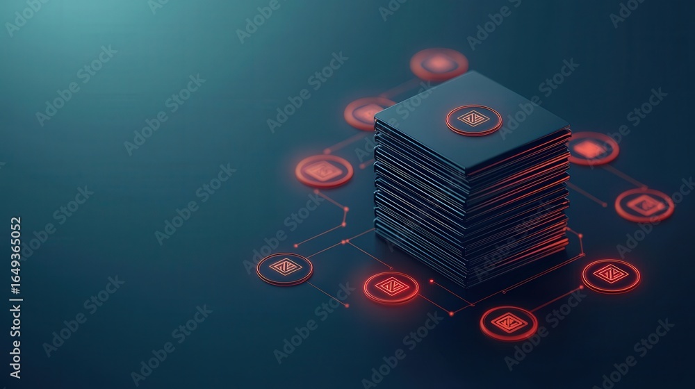 Aufkleber legal intellectual property enforcement concept. digital stacks with interconnected nodes representi