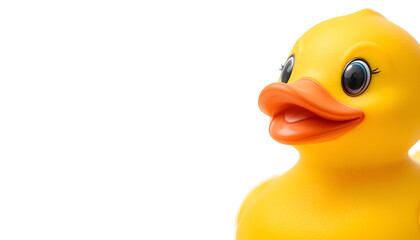 Playful yellow rubber duck with bright eyes and orange beak, perfect for creative projects
