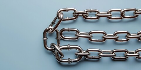 Fototapeta premium legal intellectual property enforcement concept. Metal chains arranged on a blue background.