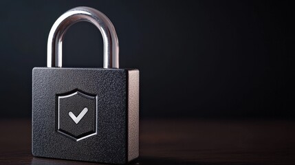 Fototapeta premium legal intellectual property enforcement concept. Secure padlock with a shield symbol on a dark background.