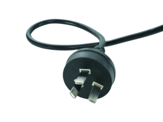 Black power plug isolated on transparent background.