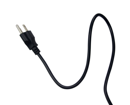 Black power plug isolated on transparent background.
