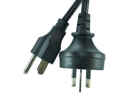 Black power plug isolated on transparent background.