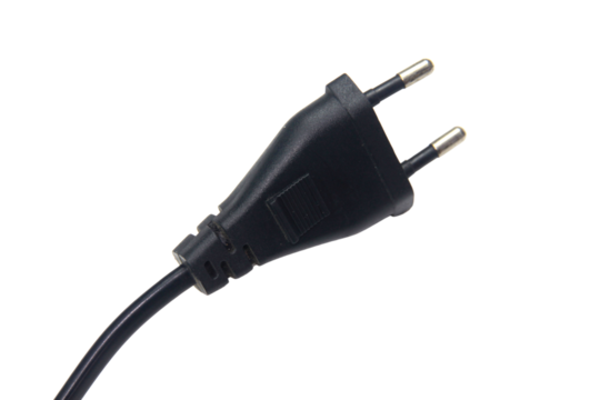 Black power plug isolated on transparent background.