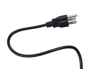 Black power plug isolated on transparent background.